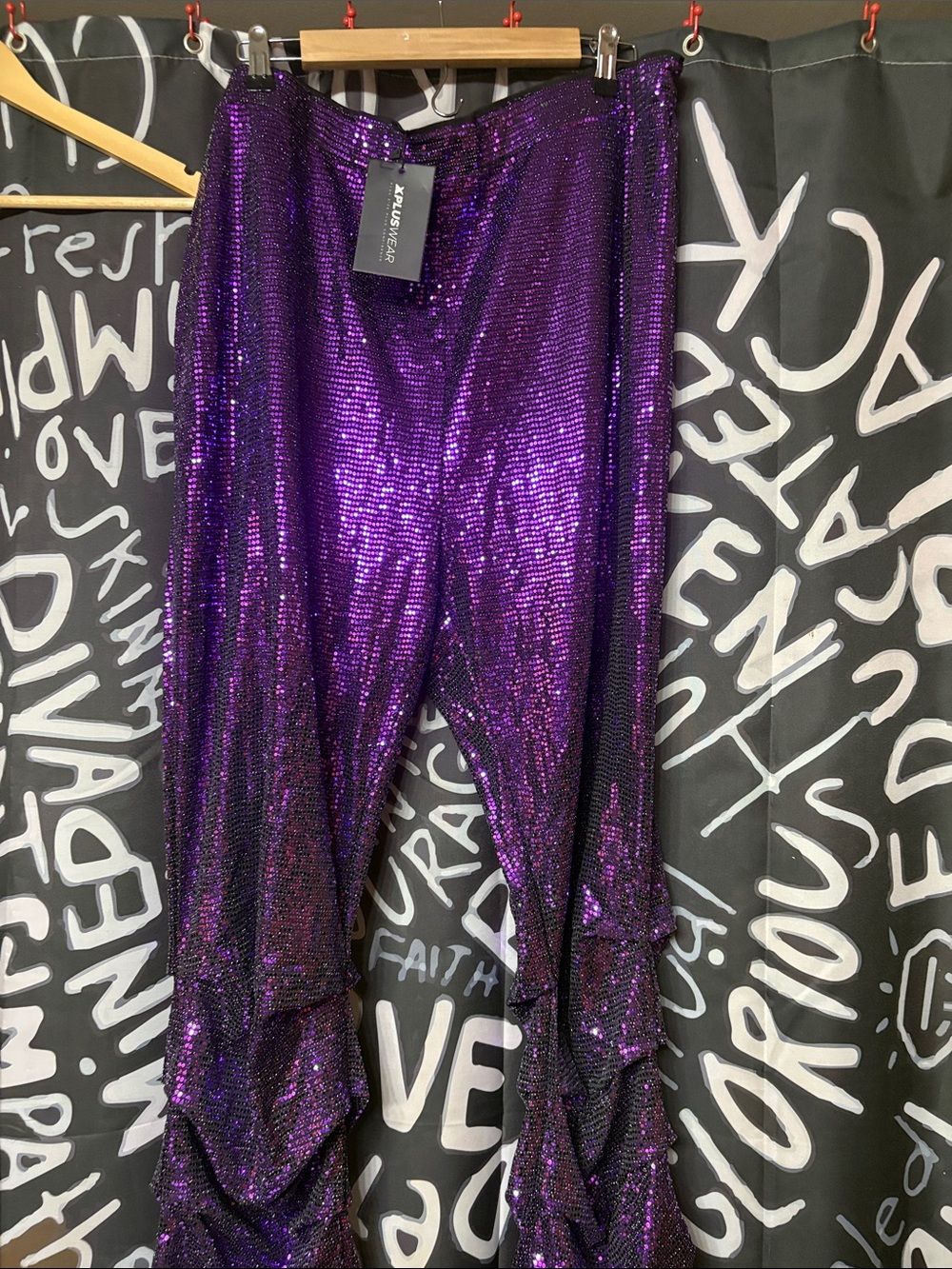 Women's Purple Sequin Asymmetrical Pants